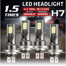 4Pcs H7 LED Headlight Bulb Mini H7 + H7 Combo Headlight Bulbs Kit High Low Beam 120W 26000LM 6000K Kit